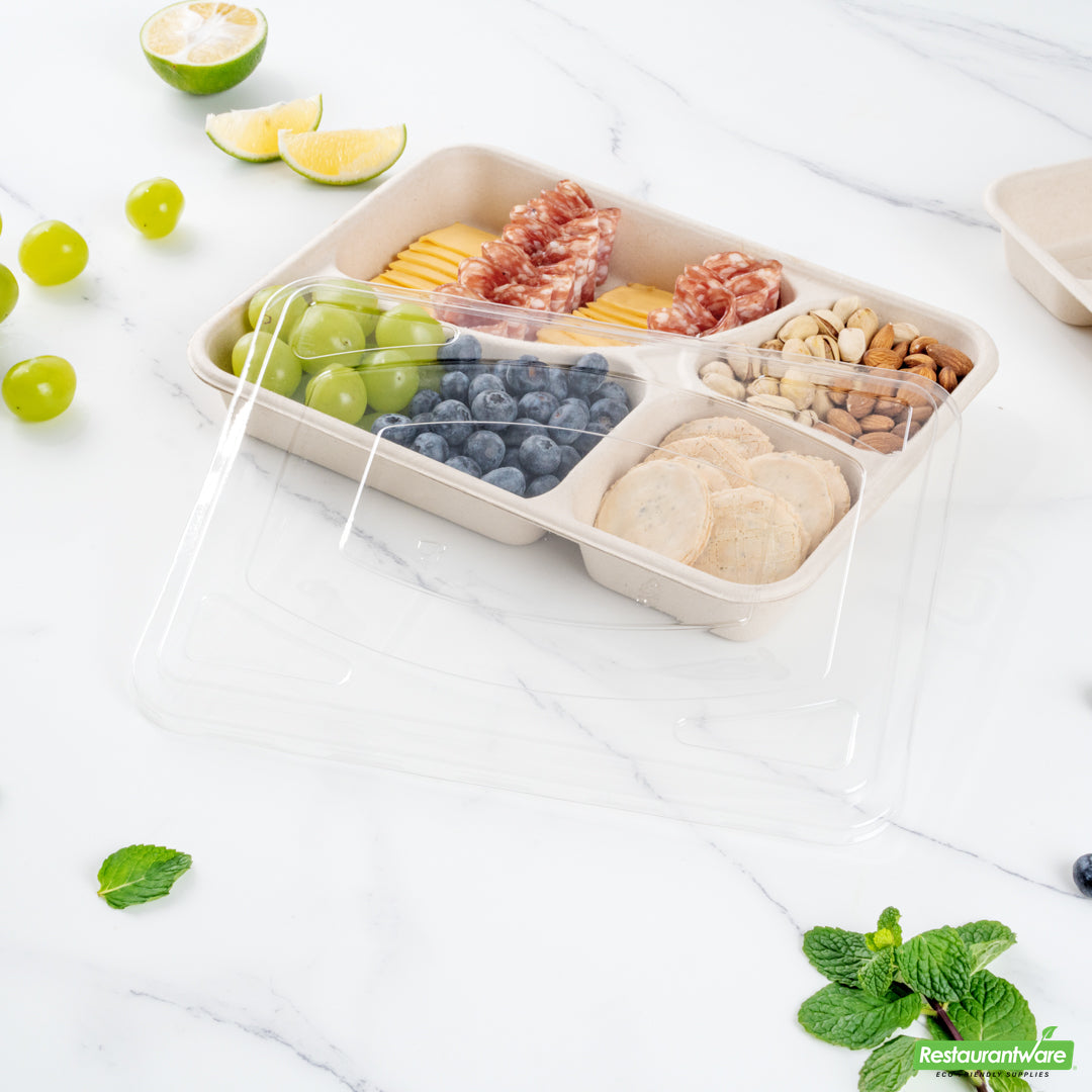 Wholesale Restaurantware Pulp Tek Rectangle Clear Plastic Flat Lid - Fits To Go Trays- Bulk