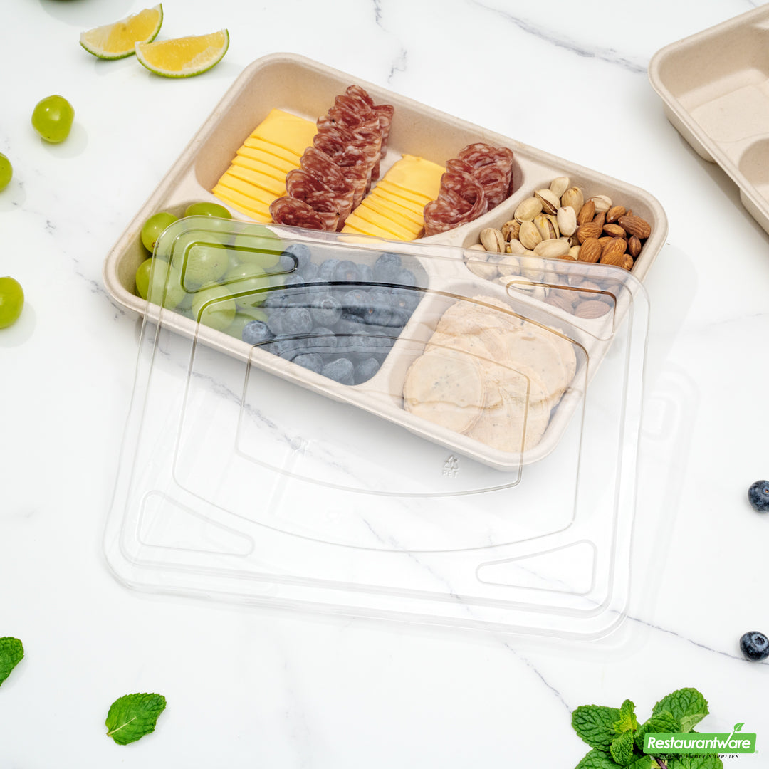Wholesale Restaurantware Pulp Tek Rectangle Clear Plastic Flat Lid - Fits To Go Trays- Bulk