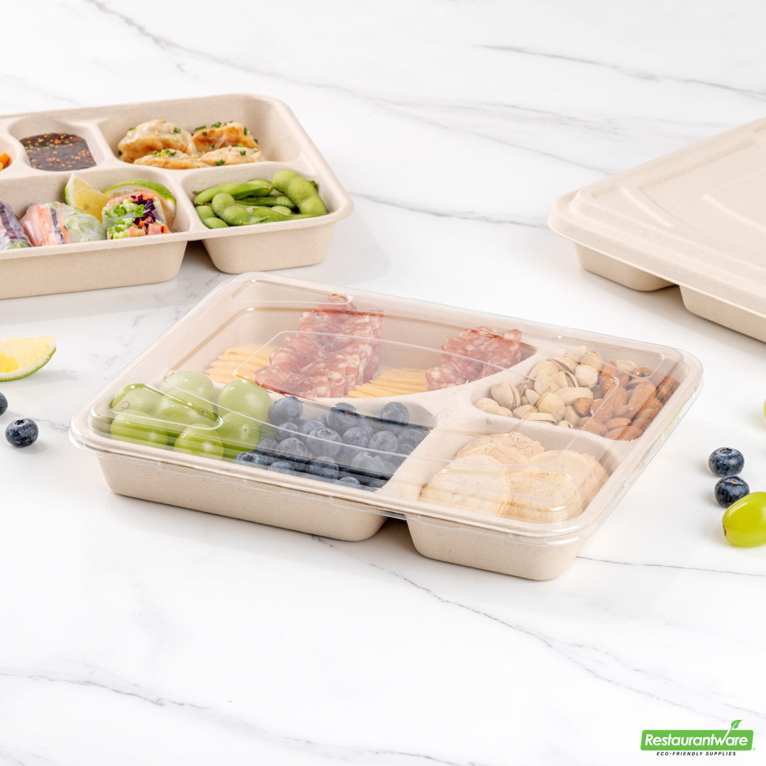 Wholesale Restaurantware Pulp Tek Rectangle Clear Plastic Flat Lid - Fits To Go Trays- Bulk