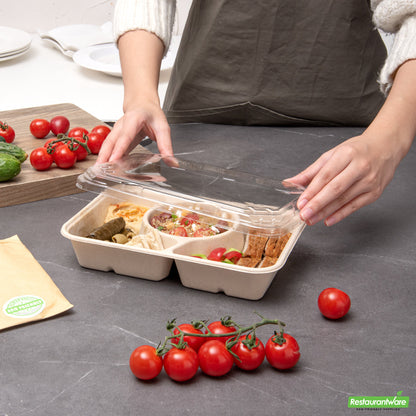 Wholesale Restaurantware Pulp Tek Rectangle Clear Plastic Flat Lid - Fits Bagasse to Go Container- Bulk