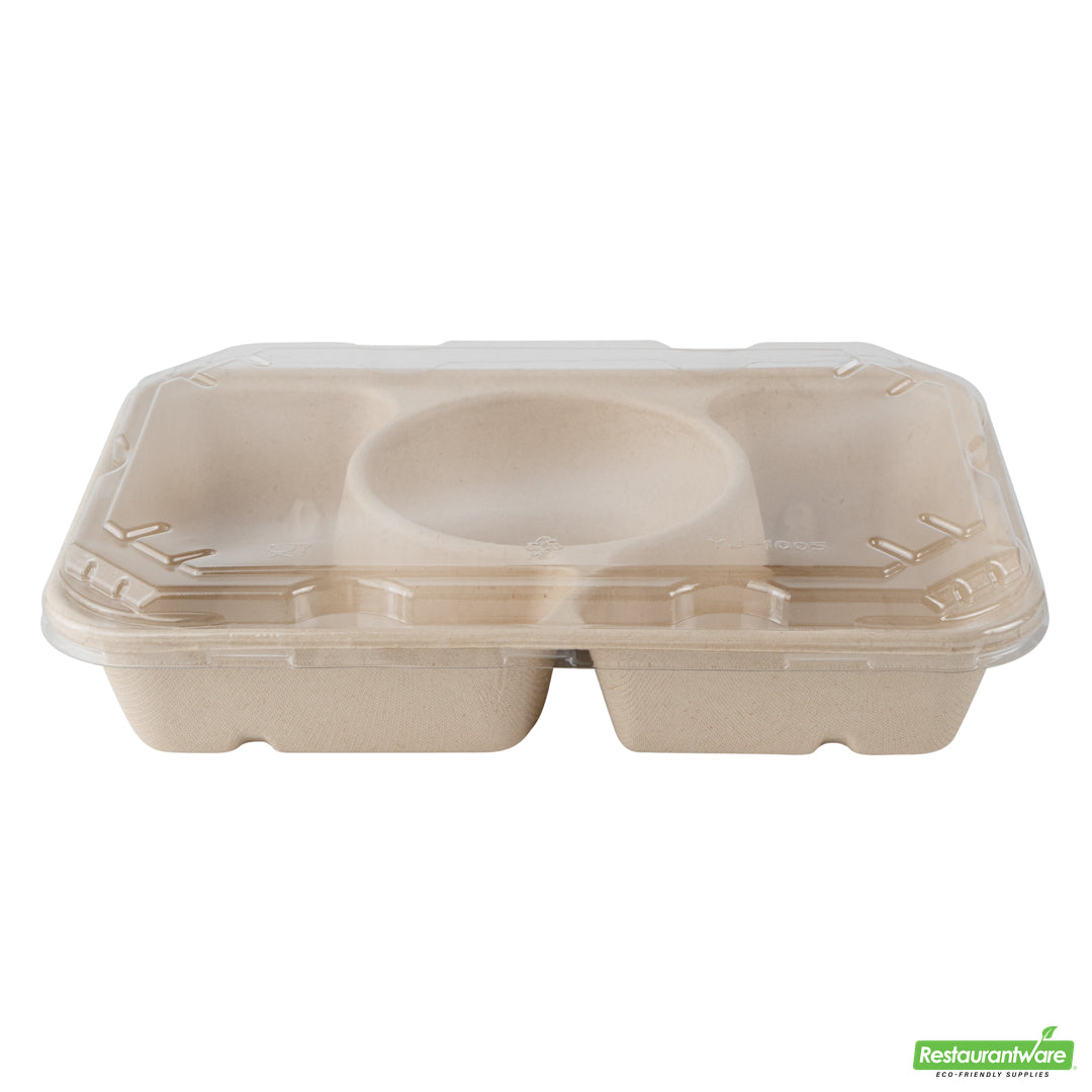 Wholesale Restaurantware Pulp Tek Rectangle Clear Plastic Flat Lid - Fits Bagasse to Go Container- Bulk