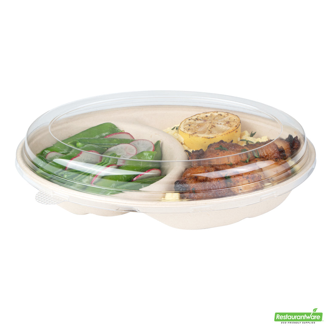Wholesale Restaurantware Pulp Tek Oval Clear Plastic Lid - Fits 2-Compartment Bagasse Catering Bowl- Bulk