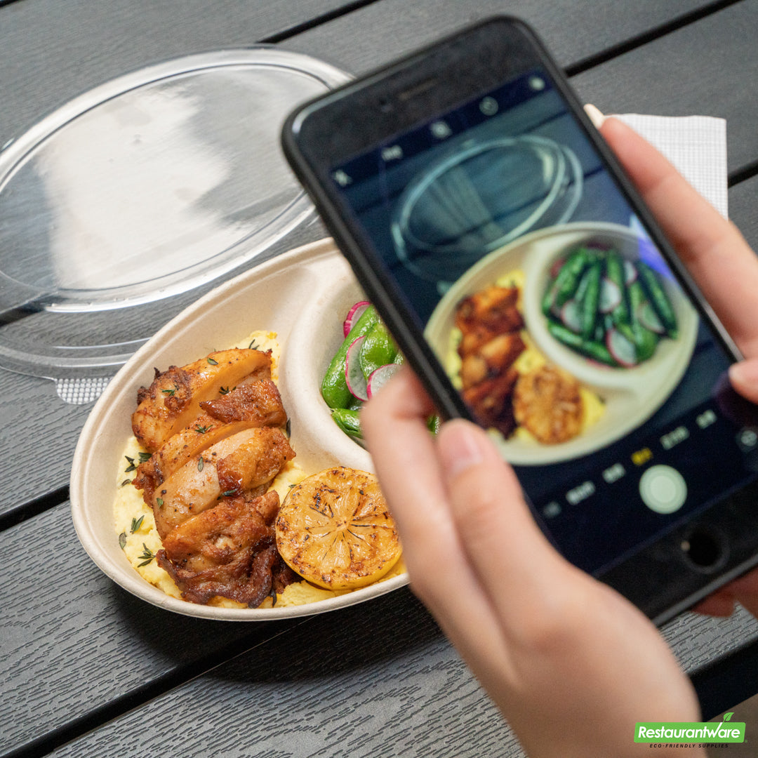 Wholesale Restaurantware Pulp Tek Oval Clear Plastic Lid - Fits 2-Compartment Bagasse Catering Bowl- Bulk