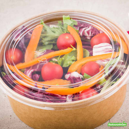 Wholesale Restaurantware Bio Tek Take Out Container Round Clear Plastic Lid - Fits 44 oz- Bulk