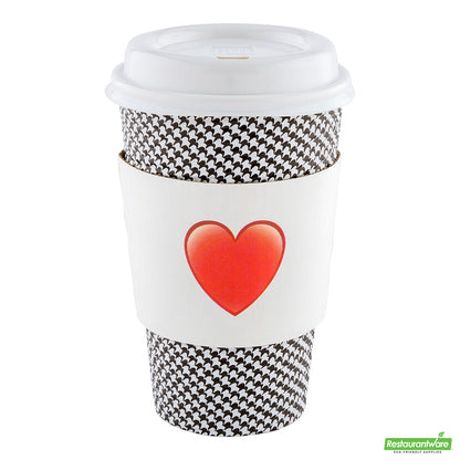 Wholesale Restaurantware Restpresso White Paper Heart Emoji Coffee Cup Sleeve - Fits 12 / 16 / 20 Oz Cups- Bulk