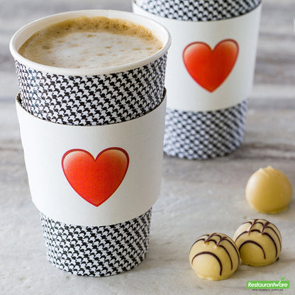 Wholesale Restaurantware Restpresso White Paper Heart Emoji Coffee Cup Sleeve - Fits 12 / 16 / 20 Oz Cups- Bulk