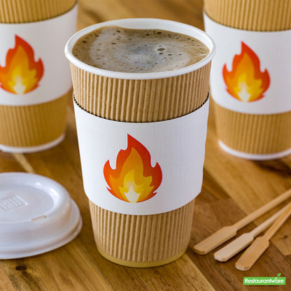 Wholesale Restaurantware Restpresso White Paper Fire Emoji Coffee Cup Sleeve - Fits 12 / 16 / 20 oz Cups- Bulk