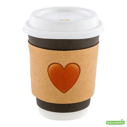 Wholesale Restaurantware Restpresso Kraft Paper Heart Emoji Coffee Cup Sleeve - Fits 12 / 16 / 20 Oz Cups- Bulk
