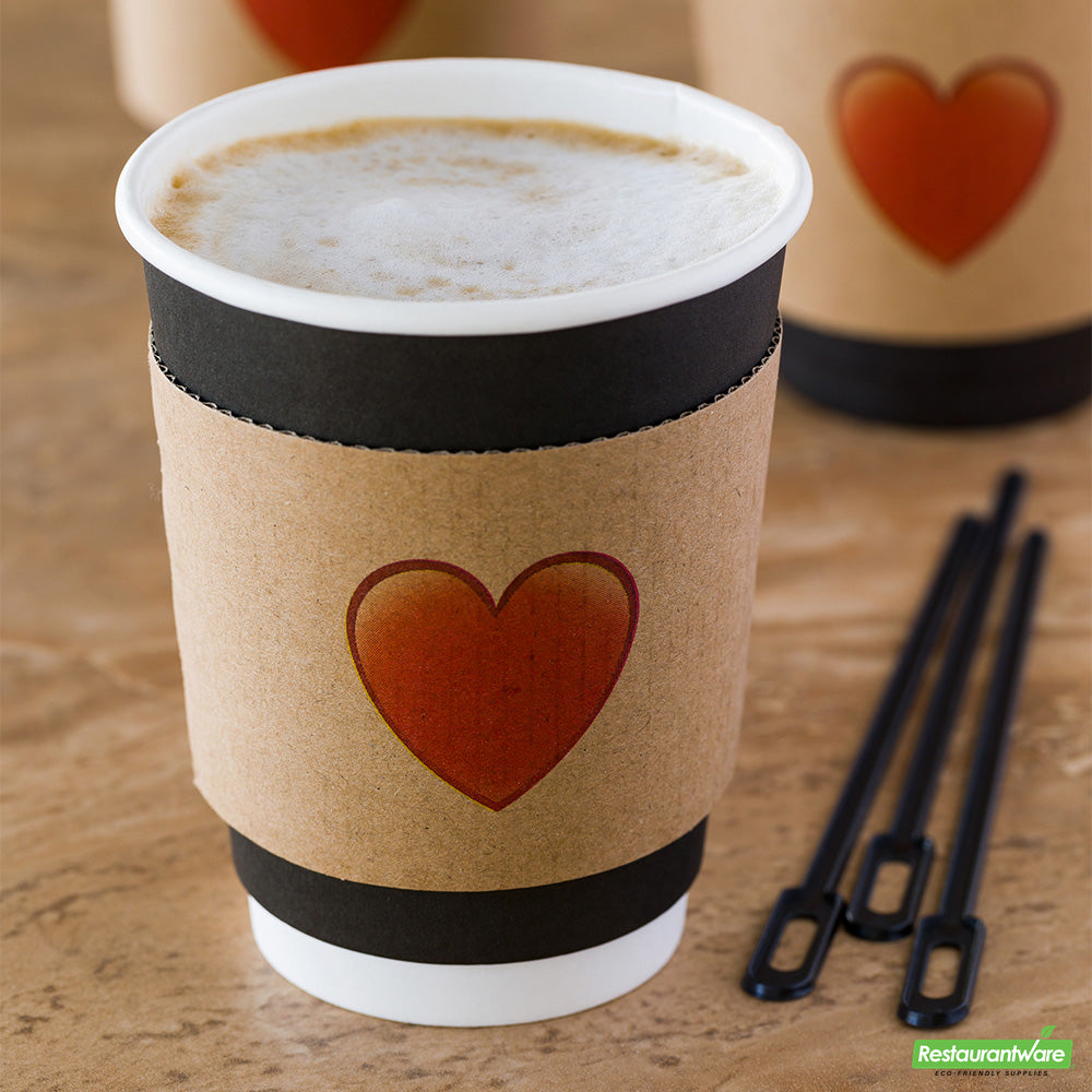 Wholesale Restaurantware Restpresso Kraft Paper Heart Emoji Coffee Cup Sleeve - Fits 12 / 16 / 20 Oz Cups- Bulk