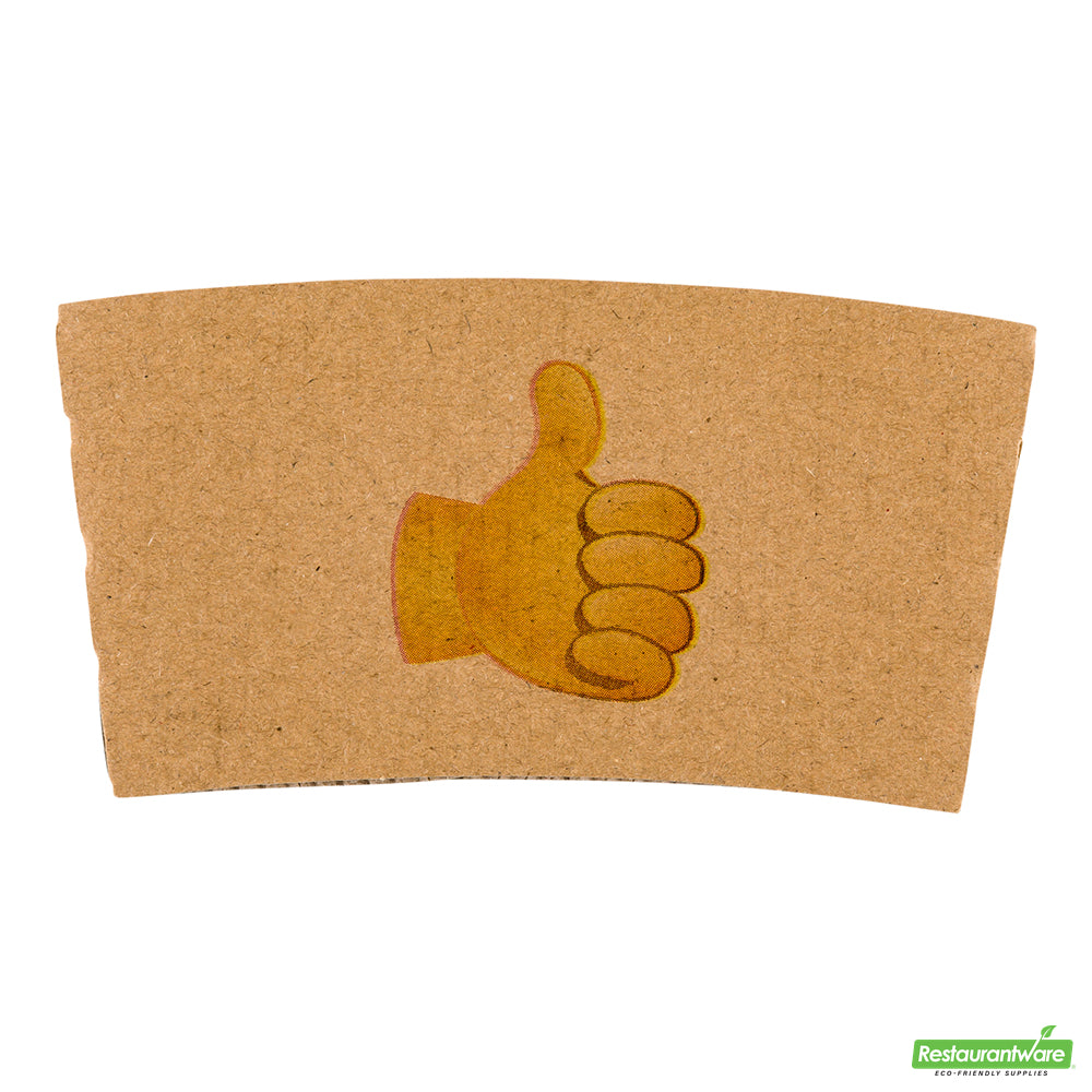 Wholesale Restaurantware Restpresso Kraft Paper Thumbs Up Emoji Coffee Cup Sleeve - Fits 12 / 16 / 20 oz Cups- Bulk