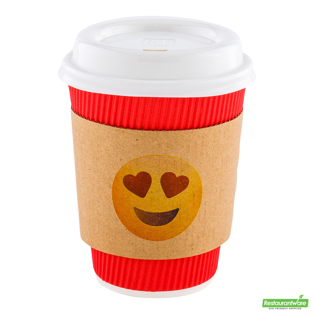 Wholesale Restaurantware Restpresso Kraft Paper Heart Eyes Emoji Coffee Cup Sleeve - Fits 12 / 16 / 20 oz Cups- Bulk