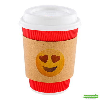 Wholesale Restaurantware Restpresso Kraft Paper Heart Eyes Emoji Coffee Cup Sleeve - Fits 12 / 16 / 20 oz Cups- Bulk