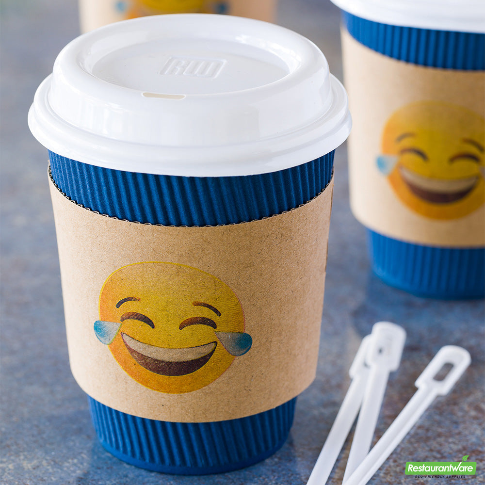 Wholesale Restaurantware Restpresso Kraft Paper Crying Laughing Emoji Coffee Cup Sleeve - Fits 12 / 16 / 20 oz Cups- Bulk