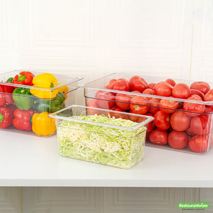 Wholesale Restaurantware Met Lux Rectangle Clear Plastic 1/3 Size Cold Food Storage Container - 6" Depth- Bulk