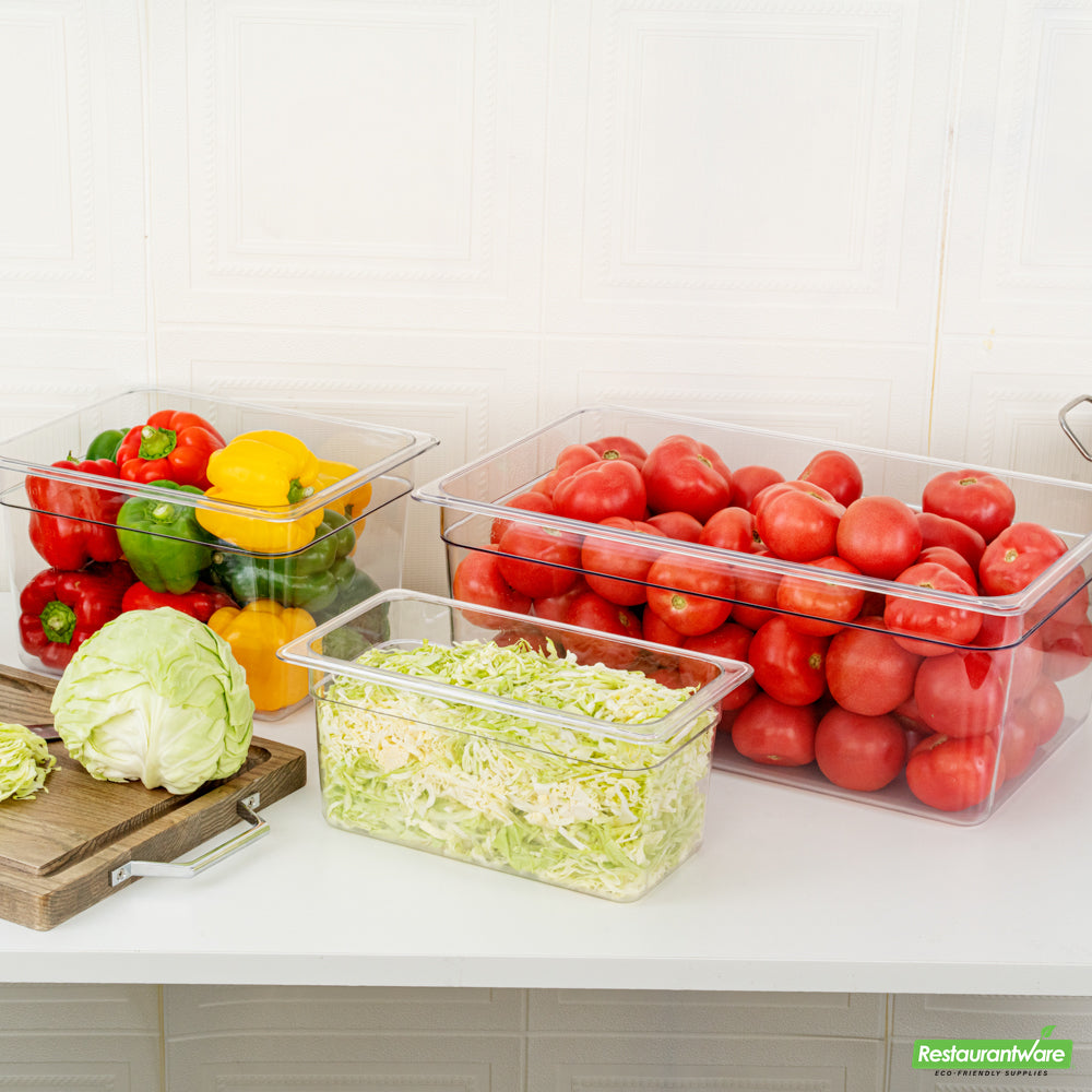 Wholesale Restaurantware Met Lux Rectangle Clear Plastic 1/3 Size Cold Food Storage Container - 6" Depth- Bulk