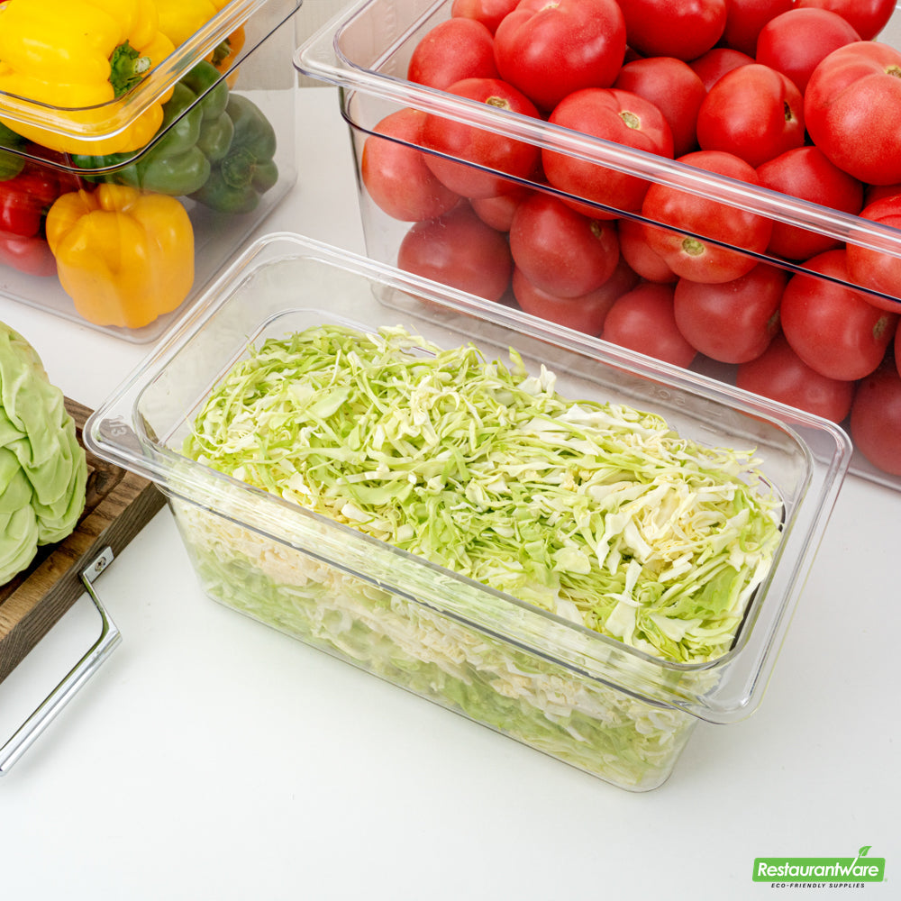 Wholesale Restaurantware Met Lux Rectangle Clear Plastic 1/3 Size Cold Food Storage Container - 6" Depth- Bulk