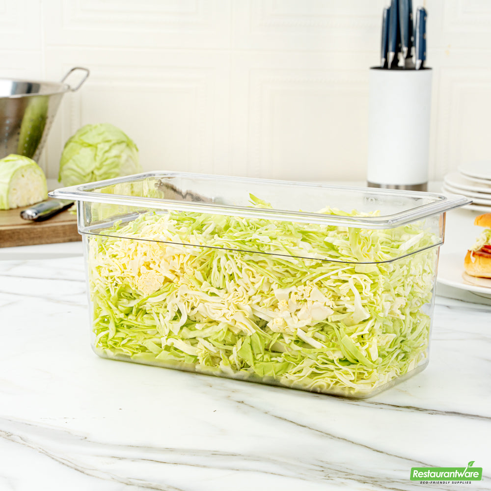 Wholesale Restaurantware Met Lux Rectangle Clear Plastic 1/3 Size Cold Food Storage Container - 6" Depth- Bulk