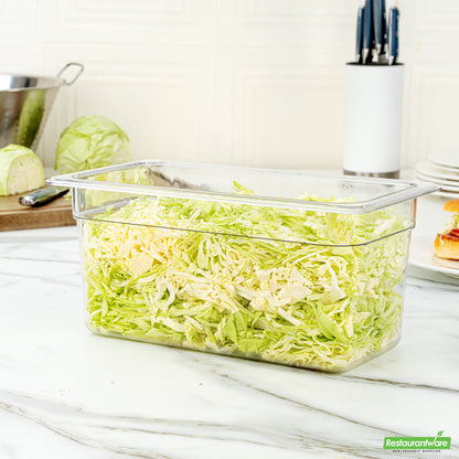 Wholesale Restaurantware Met Lux Rectangle Clear Plastic 1/3 Size Cold Food Storage Container - 6" Depth- Bulk