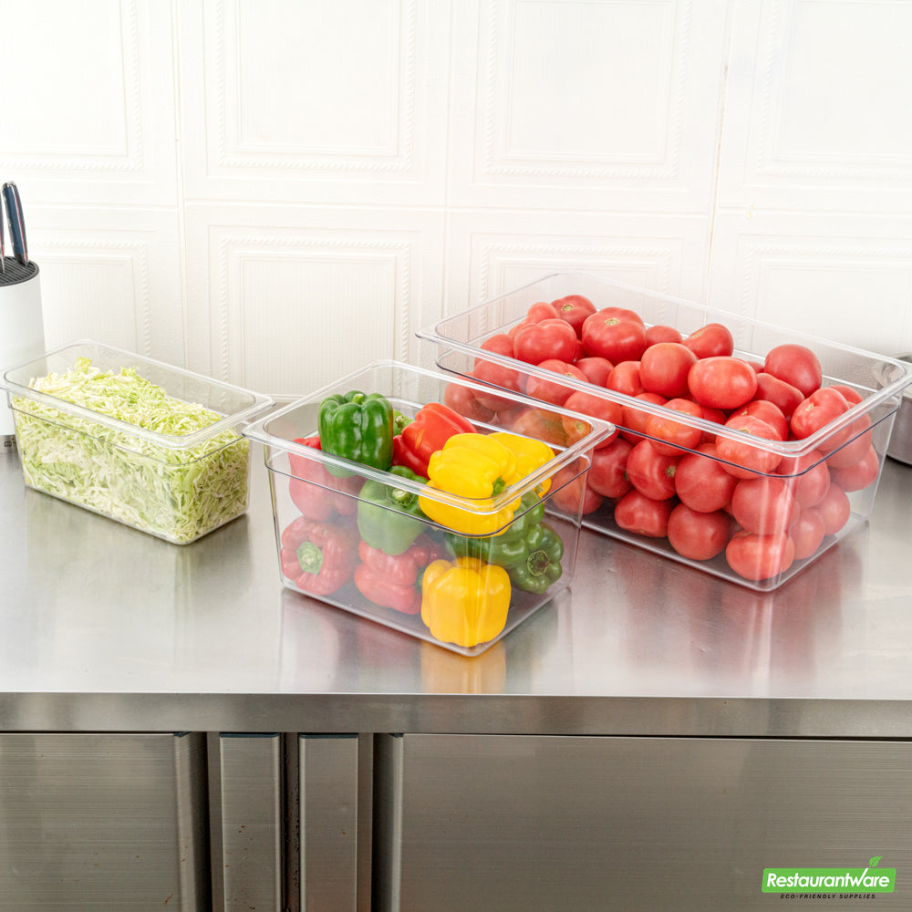 Wholesale Restaurantware Met Lux Rectangle Clear Plastic 1/2 Size Cold Food Storage Container - 8 Depth- Bulk