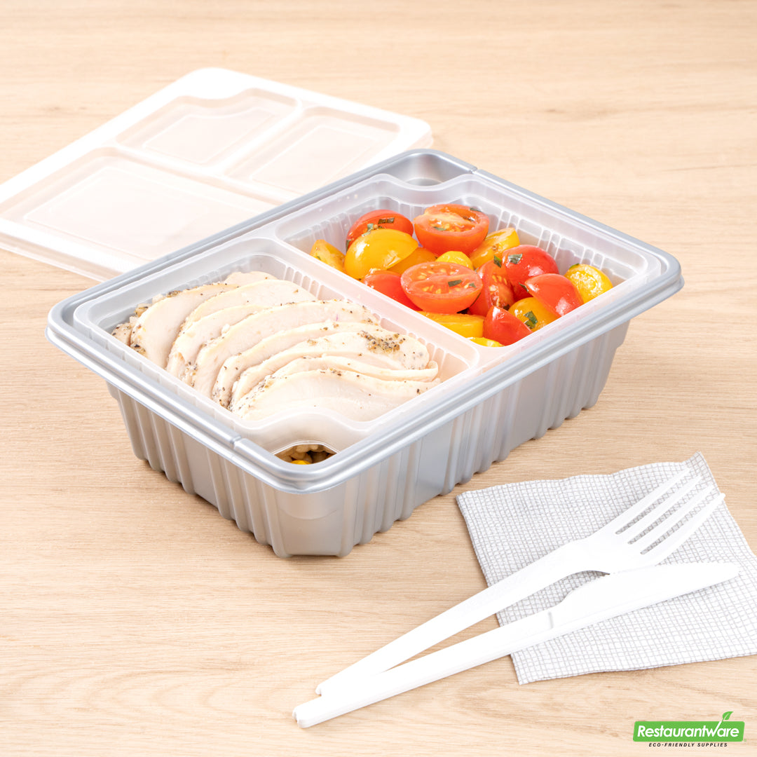 Wholesale Restaurantware Futura 14 oz Clear Plastic 2-Compartment Insert Tray - Fits 34 oz Box, Microwavable- Bulk