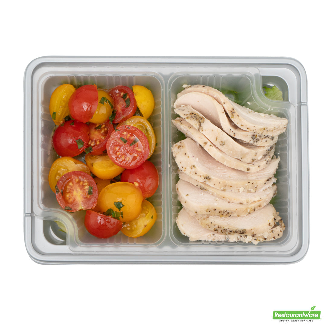 Wholesale Restaurantware Futura 14 oz Clear Plastic 2-Compartment Insert Tray - Fits 34 oz Box, Microwavable- Bulk