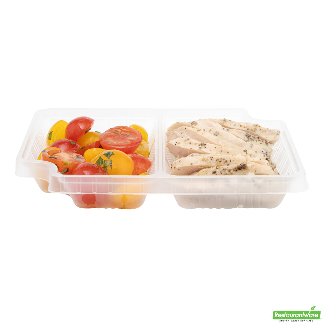 Wholesale Restaurantware Futura 14 oz Clear Plastic 2-Compartment Insert Tray - Fits 34 oz Box, Microwavable- Bulk