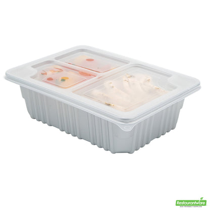 Wholesale Restaurantware Futura 14 oz Clear Plastic 2-Compartment Insert Tray - Fits 34 oz Box, Microwavable- Bulk