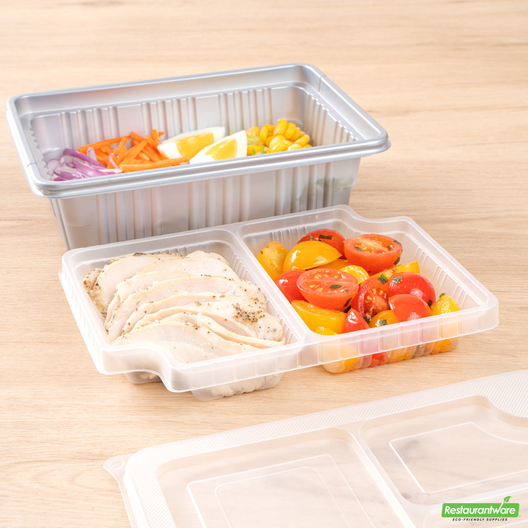 Wholesale Restaurantware Futura 14 oz Clear Plastic 2-Compartment Insert Tray - Fits 34 oz Box, Microwavable- Bulk