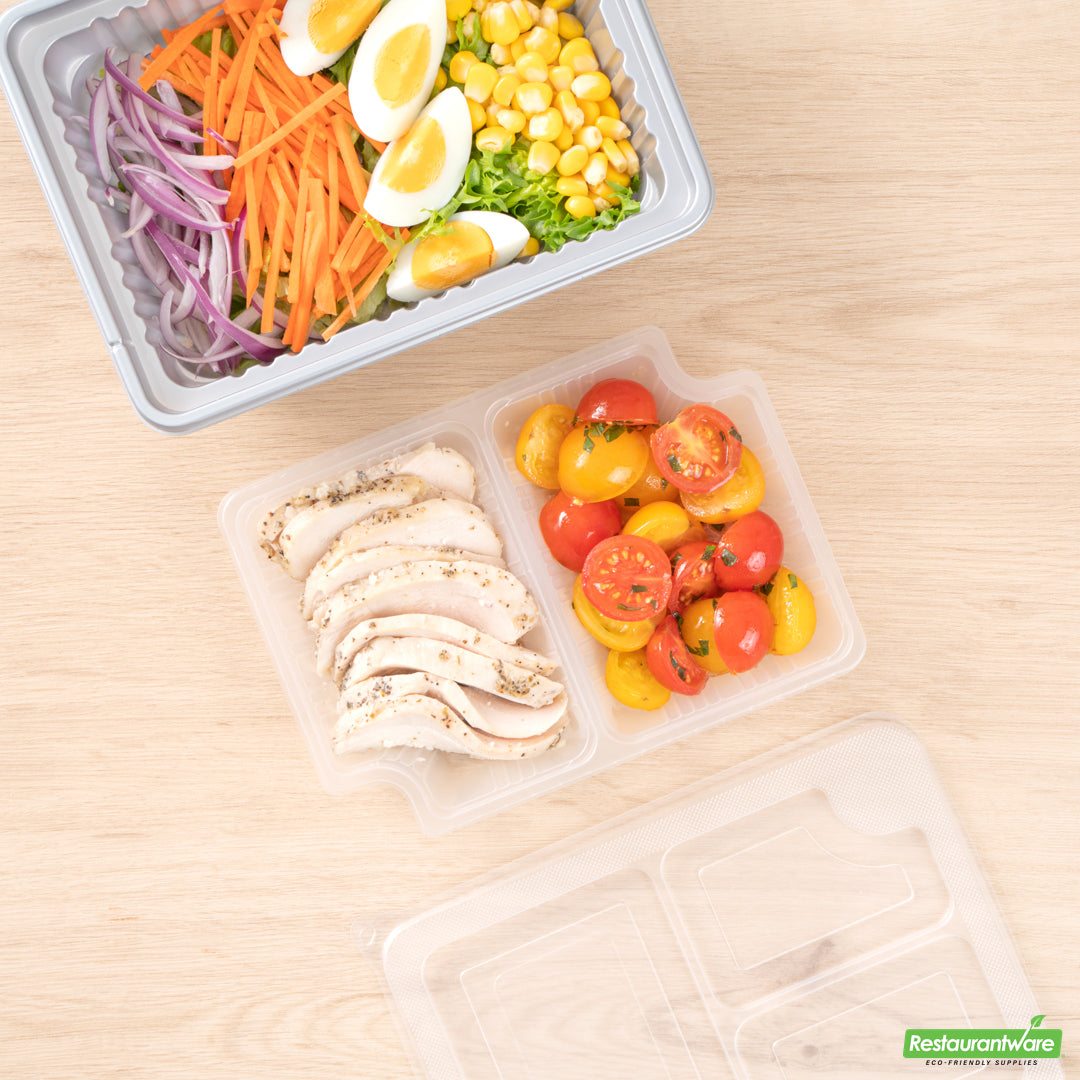 Wholesale Restaurantware Futura 14 oz Clear Plastic 2-Compartment Insert Tray - Fits 34 oz Box, Microwavable- Bulk