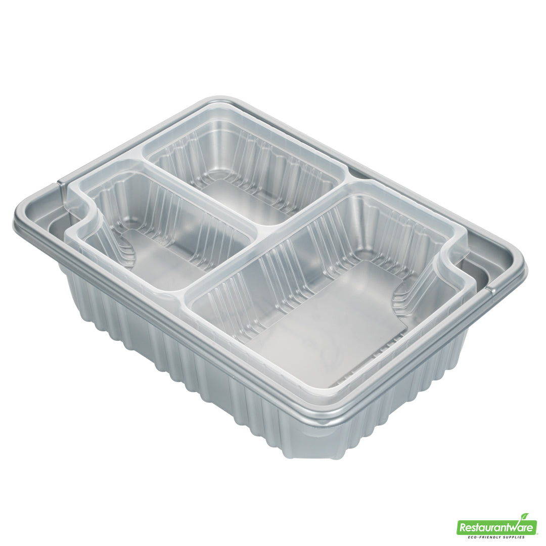 Wholesale Restaurantware Futura 14 oz Clear Plastic 3-Compartment Insert Tray - Fits 34 oz Box, Microwavable- Bulk