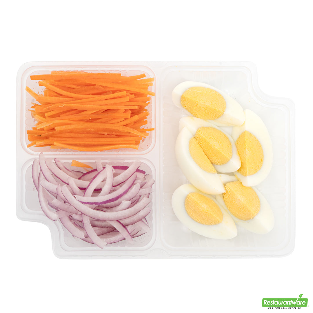 Wholesale Restaurantware Futura 14 oz Clear Plastic 3-Compartment Insert Tray - Fits 34 oz Box, Microwavable- Bulk
