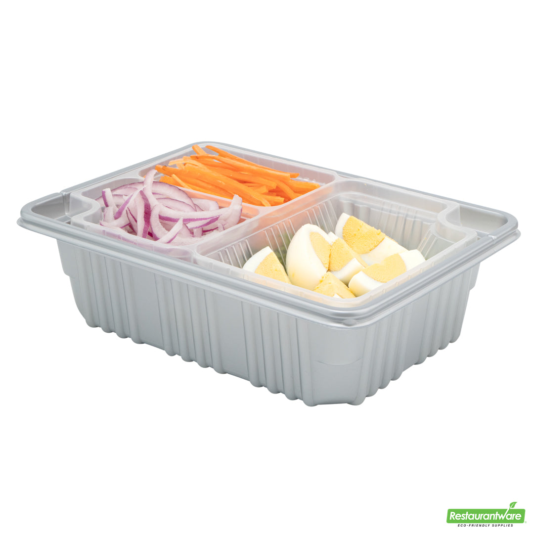 Wholesale Restaurantware Futura 14 oz Clear Plastic 3-Compartment Insert Tray - Fits 34 oz Box, Microwavable- Bulk