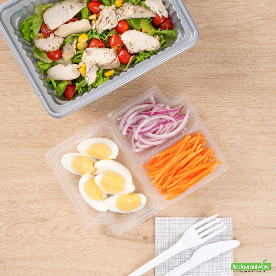 Wholesale Restaurantware Futura 14 oz Clear Plastic 3-Compartment Insert Tray - Fits 34 oz Box, Microwavable- Bulk
