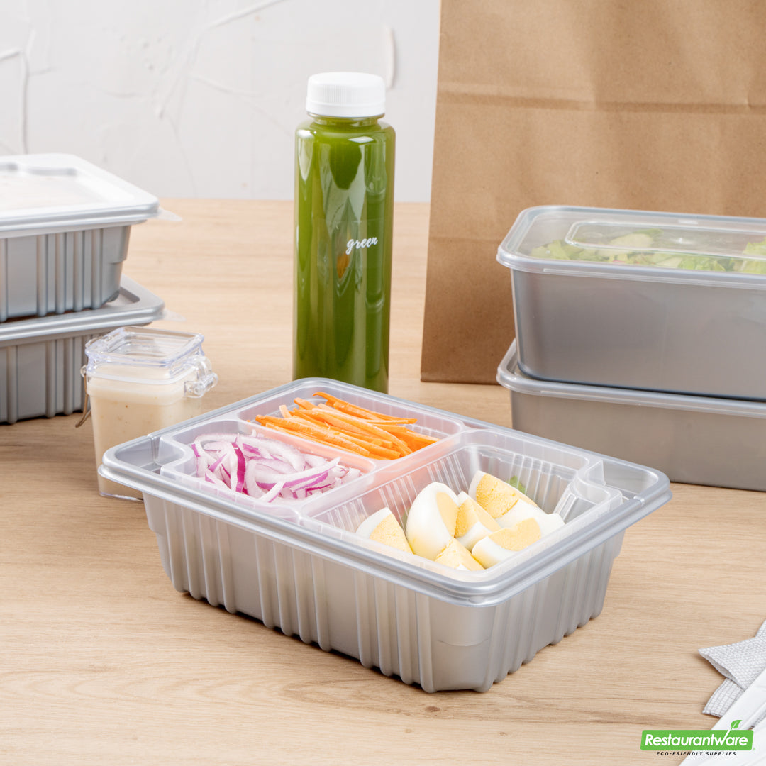 Wholesale Restaurantware Futura 14 oz Clear Plastic 3-Compartment Insert Tray - Fits 34 oz Box, Microwavable- Bulk