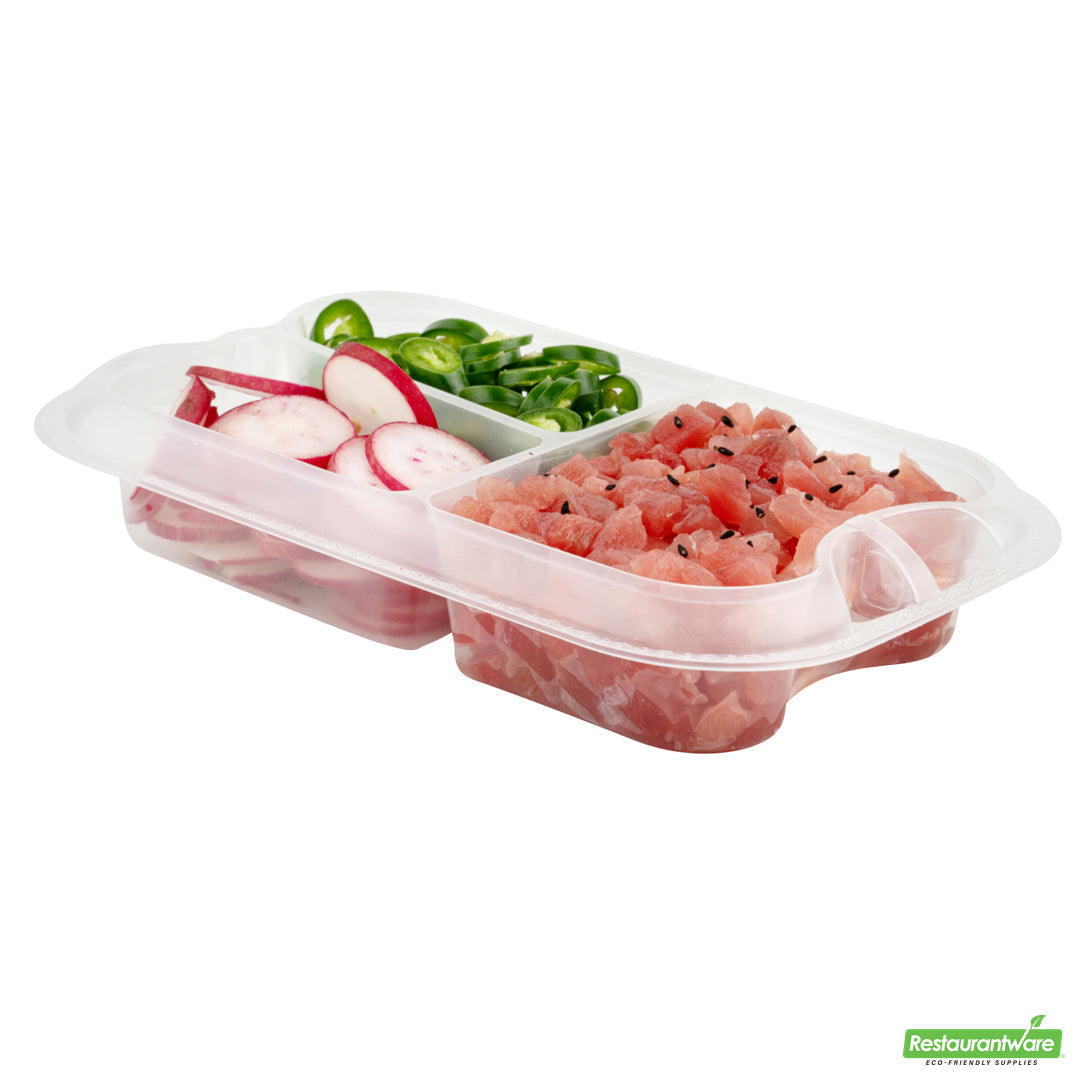 Wholesale Restaurantware Futura 17 oz Clear Plastic 3-Compartment Insert Tray - Fits 46 oz Container, Microwavable- Bulk