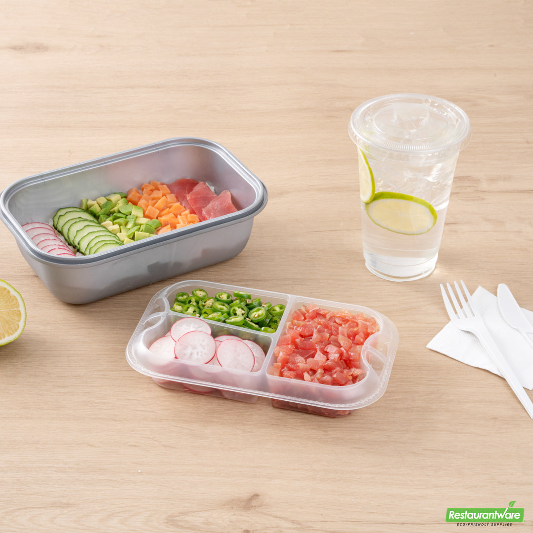 Wholesale Restaurantware Futura 17 oz Clear Plastic 3-Compartment Insert Tray - Fits 46 oz Container, Microwavable- Bulk