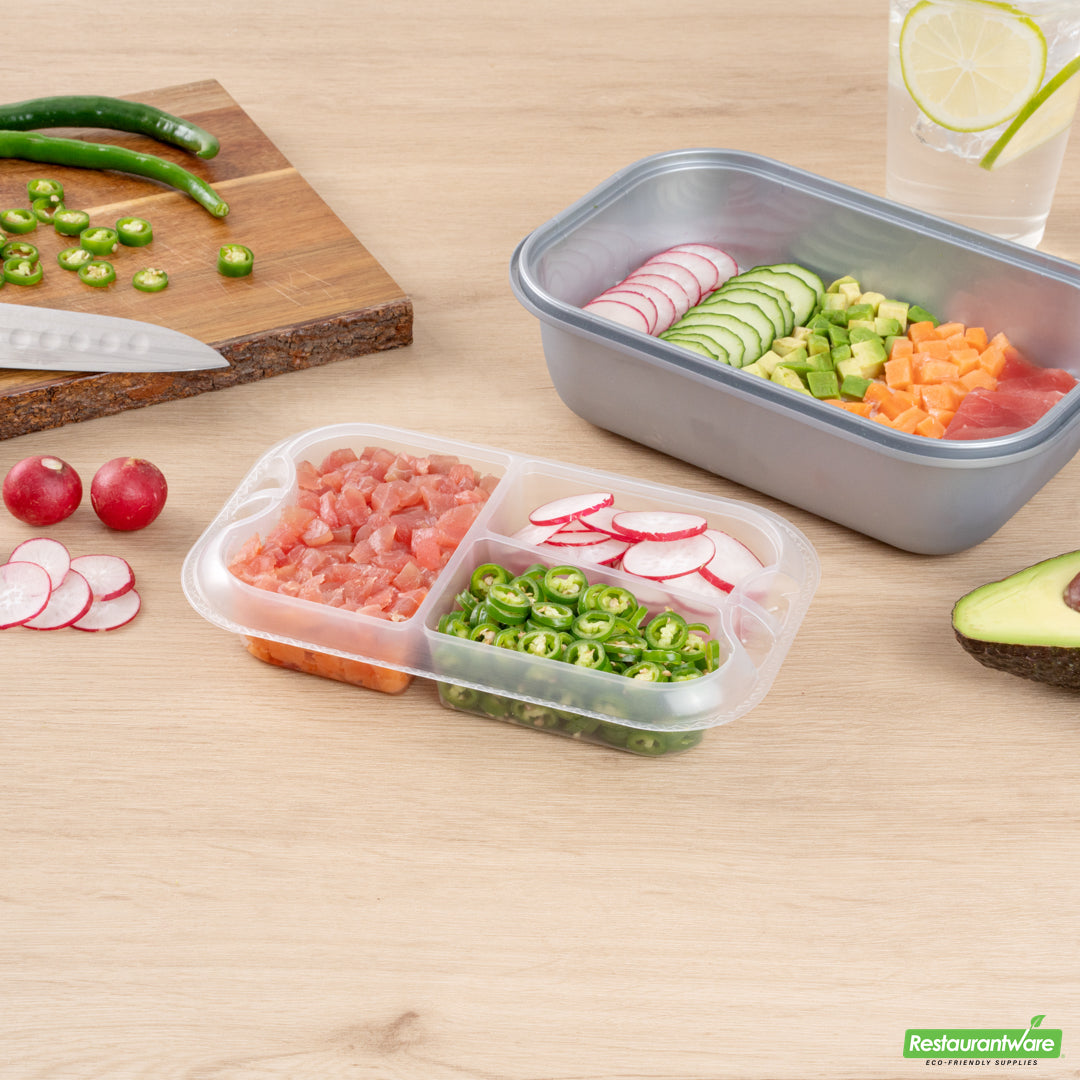 Wholesale Restaurantware Futura 17 oz Clear Plastic 3-Compartment Insert Tray - Fits 46 oz Container, Microwavable- Bulk