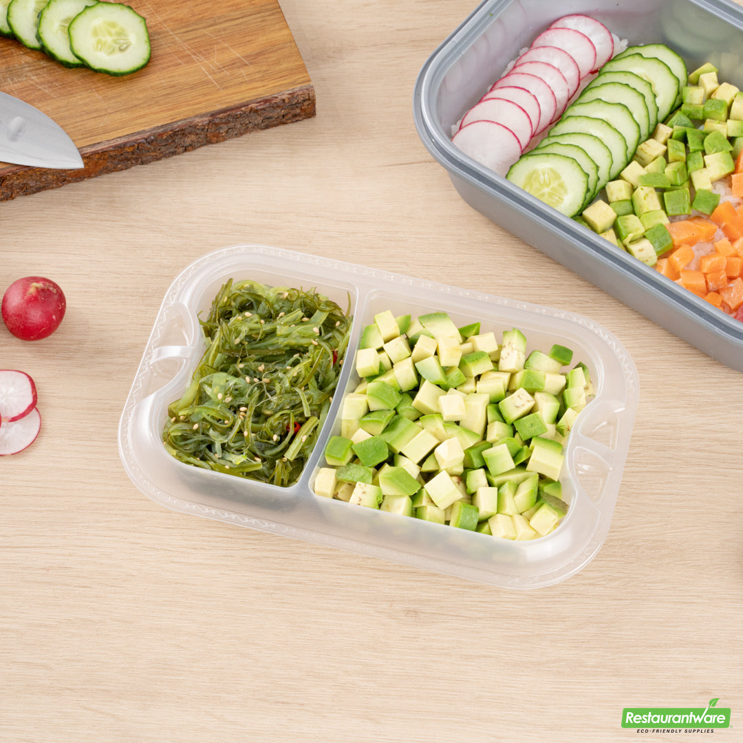 Wholesale Restaurantware Futura 17 oz Clear Plastic 2-Compartment Insert Tray - Fits 46 oz Container, Microwavable- Bulk