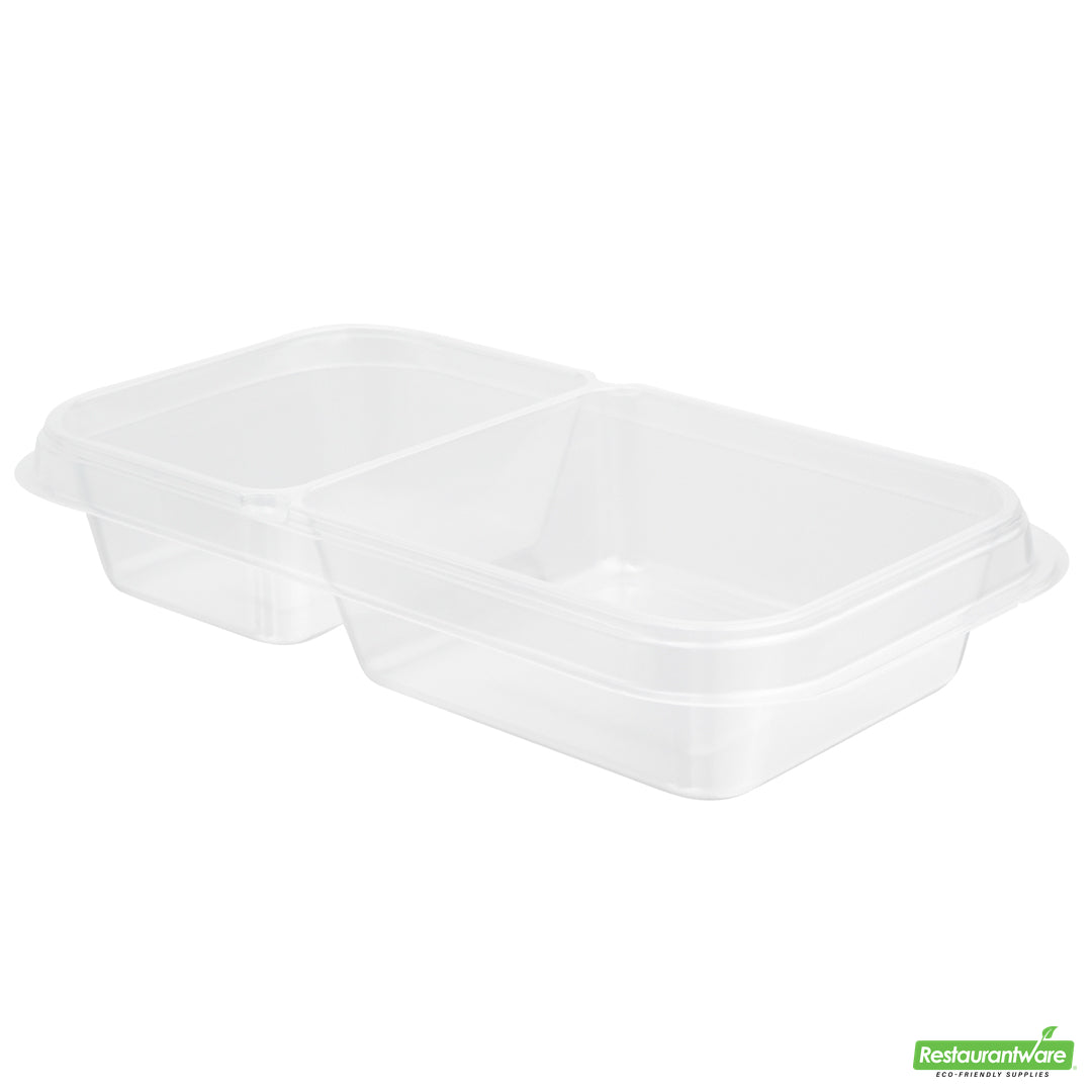 Wholesale Restaurantware Futura 15 oz Clear Plastic Heavy Duty 2-Compartment Insert Tray - Fits 24, 34 and 44 oz Containers, Microwavable- Bulk