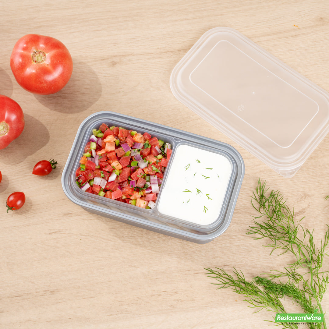 Wholesale Restaurantware Futura 15 oz Clear Plastic Heavy Duty 2-Compartment Insert Tray - Fits 24, 34 and 44 oz Containers, Microwavable- Bulk