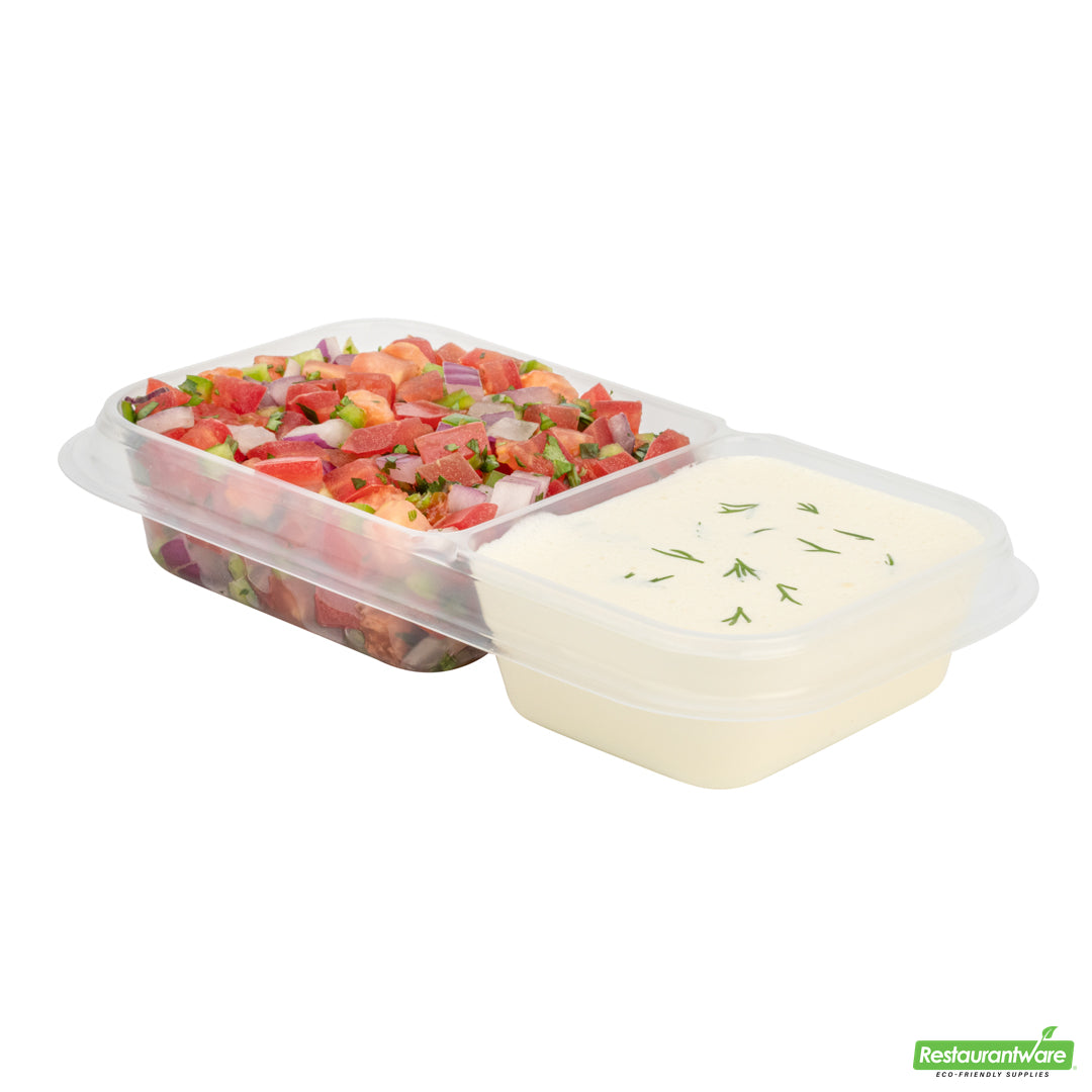 Wholesale Restaurantware Futura 15 oz Clear Plastic Heavy Duty 2-Compartment Insert Tray - Fits 24, 34 and 44 oz Containers, Microwavable- Bulk