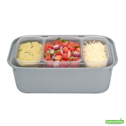 Wholesale Restaurantware Futura 15 oz Clear Plastic Heavy Duty 3-Compartment Insert Tray - Fits 24, 34 and 44 oz Containers, Microwavable- Bulk