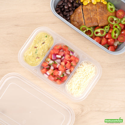 Wholesale Restaurantware Futura 15 oz Clear Plastic Heavy Duty 3-Compartment Insert Tray - Fits 24, 34 and 44 oz Containers, Microwavable- Bulk