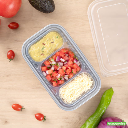 Wholesale Restaurantware Futura 15 oz Clear Plastic Heavy Duty 3-Compartment Insert Tray - Fits 24, 34 and 44 oz Containers, Microwavable- Bulk