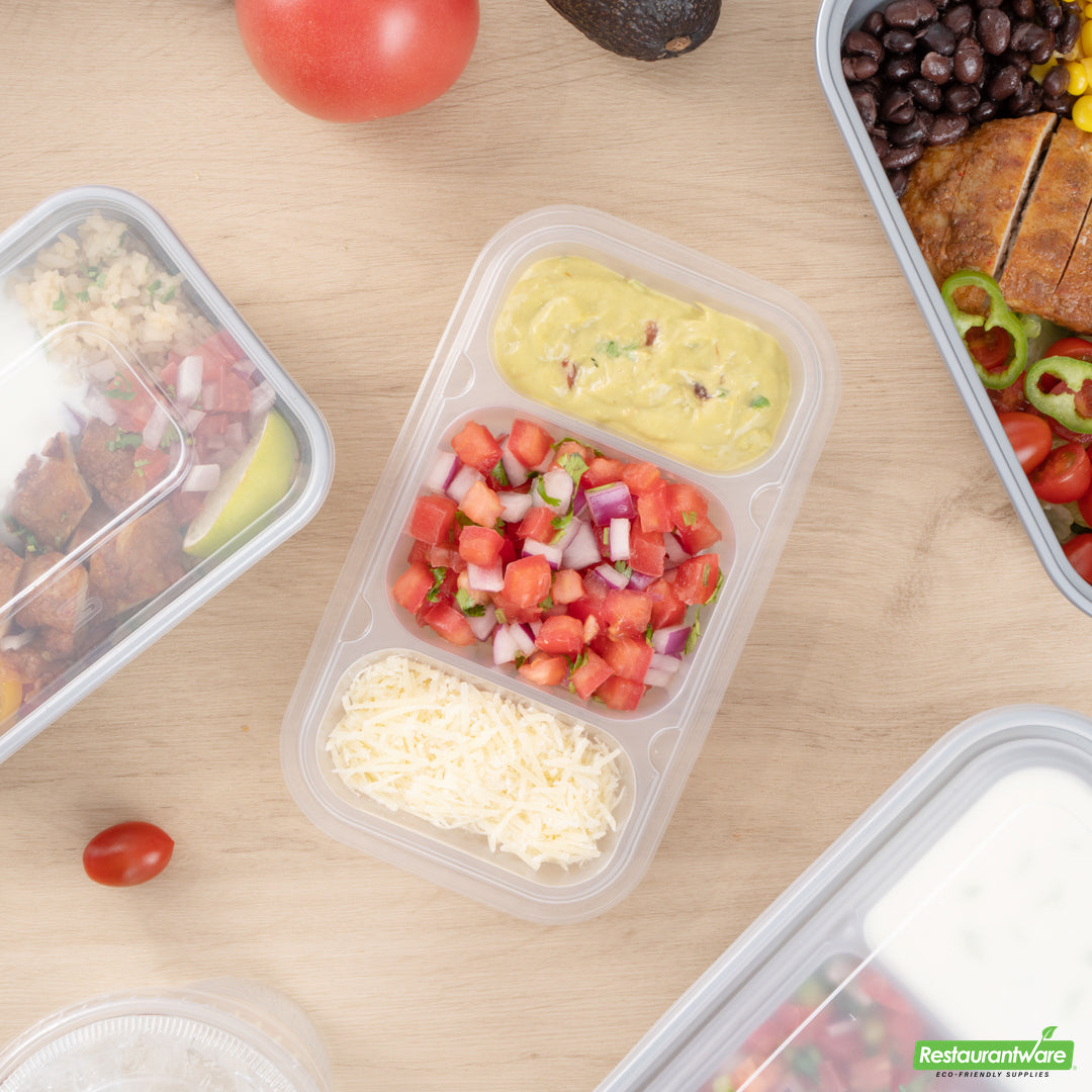 Wholesale Restaurantware Futura 15 oz Clear Plastic Heavy Duty 3-Compartment Insert Tray - Fits 24, 34 and 44 oz Containers, Microwavable- Bulk