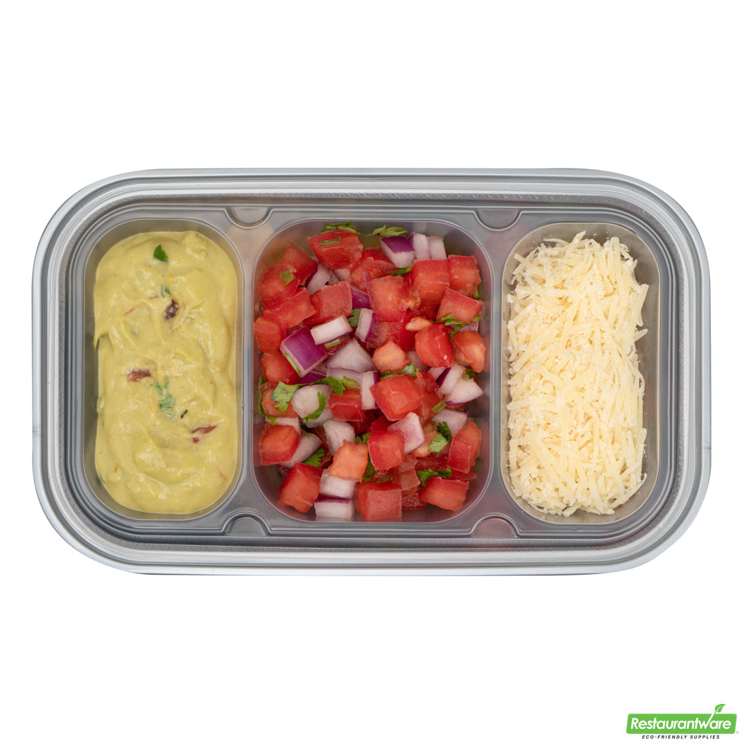 Wholesale Restaurantware Futura 15 oz Clear Plastic Heavy Duty 3-Compartment Insert Tray - Fits 24, 34 and 44 oz Containers, Microwavable- Bulk