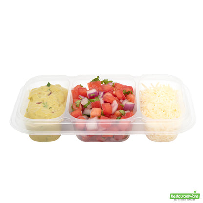 Wholesale Restaurantware Futura 15 oz Clear Plastic Heavy Duty 3-Compartment Insert Tray - Fits 24, 34 and 44 oz Containers, Microwavable- Bulk