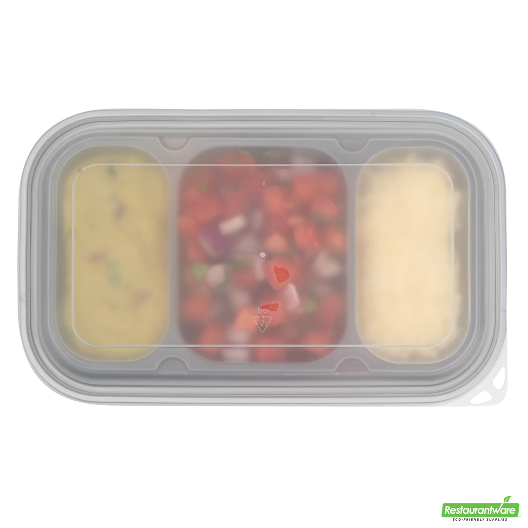 Wholesale Restaurantware Futura 15 oz Clear Plastic Heavy Duty 3-Compartment Insert Tray - Fits 24, 34 and 44 oz Containers, Microwavable- Bulk
