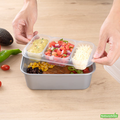 Wholesale Restaurantware Futura 15 oz Clear Plastic Heavy Duty 3-Compartment Insert Tray - Fits 24, 34 and 44 oz Containers, Microwavable- Bulk