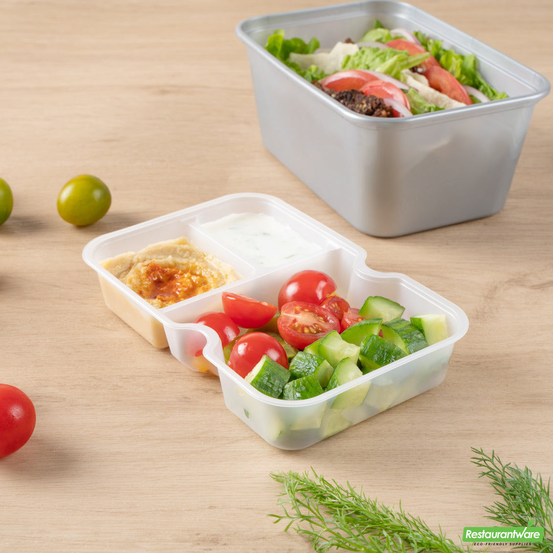 Wholesale Restaurantware Futura 10 oz White Plastic 3-Compartment Insert Tray - Fits 32 and 37 oz Containers, Microwavable- Bulk